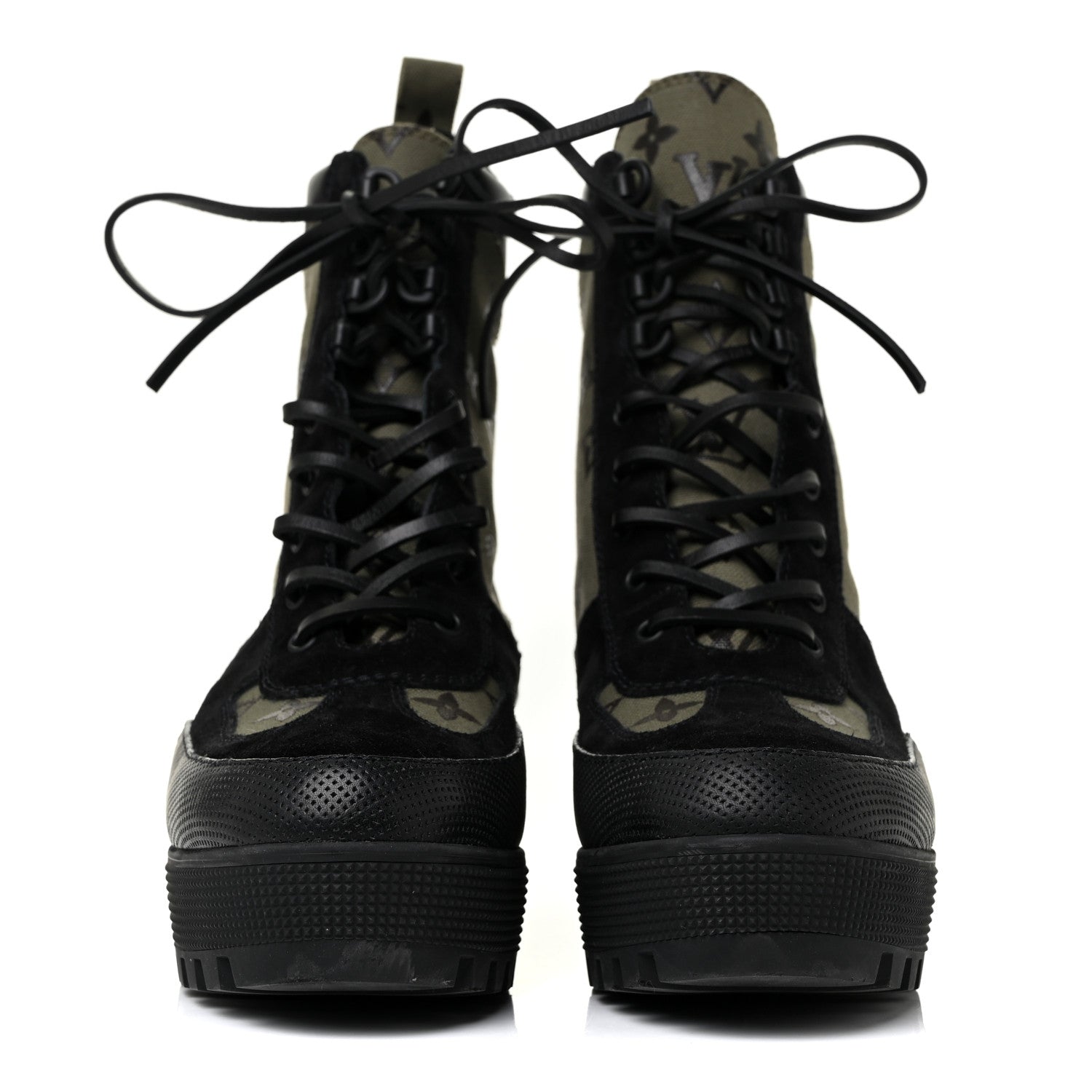 Louis Vuitton Suede Monogram Laureate Platform Desert Boots 41 Kaki Black 2 of 10