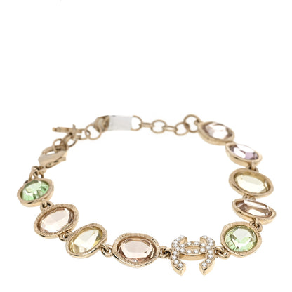 Chanel Metal Glass Crystal Strass Pearl CC Chain Bracelet Gold Multicolor Pearly White 1 of 4