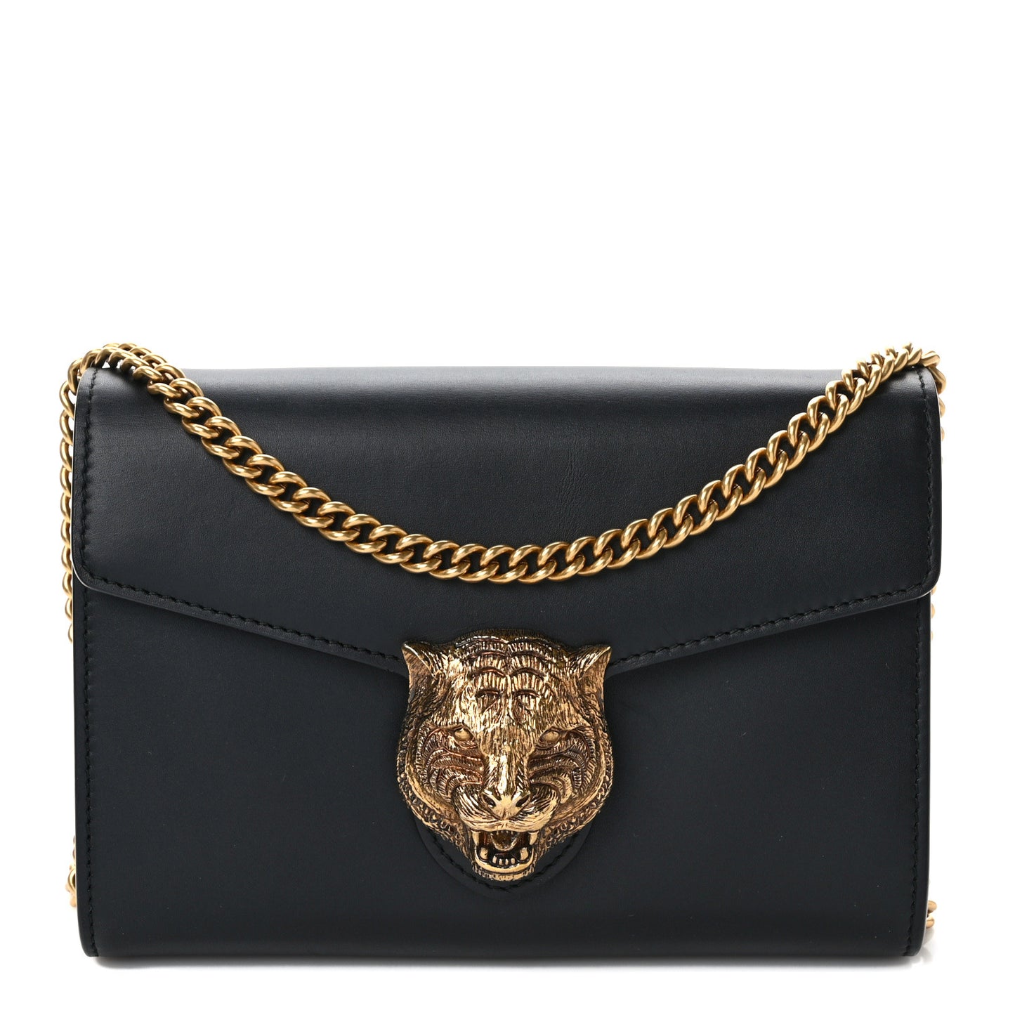 Calfskin Animalier Chain Wallet Black