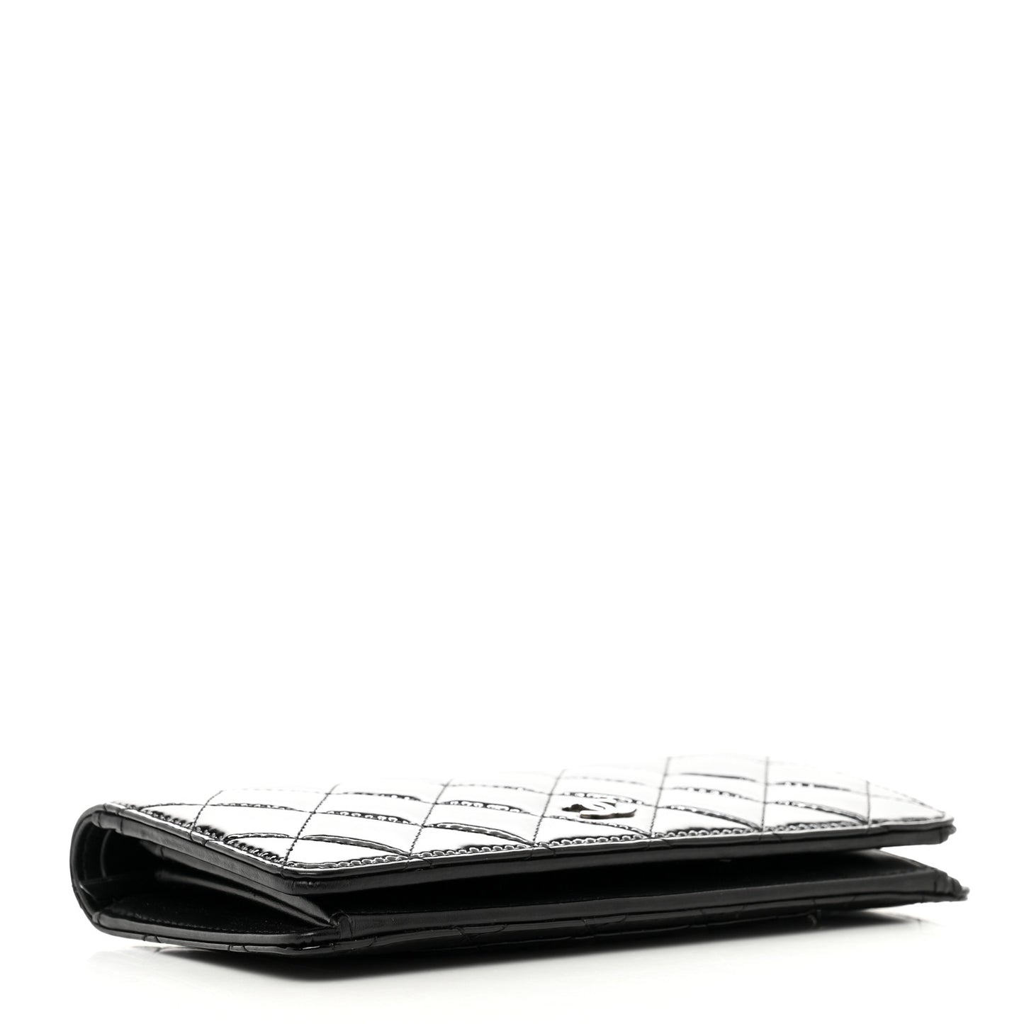 Patent Calfskin Quilted Yen Wallet Black