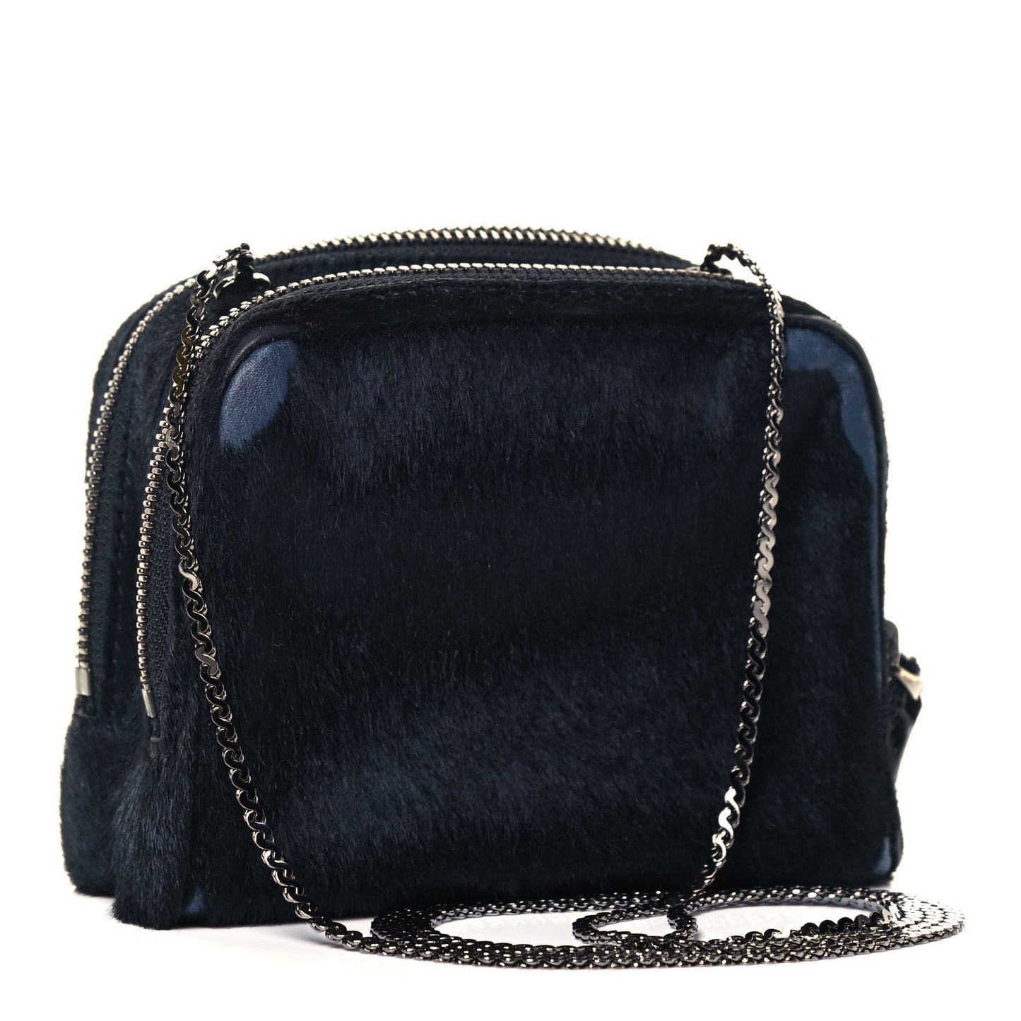 Pony Hair Rockstud Double Zip Crossbody Bag Black