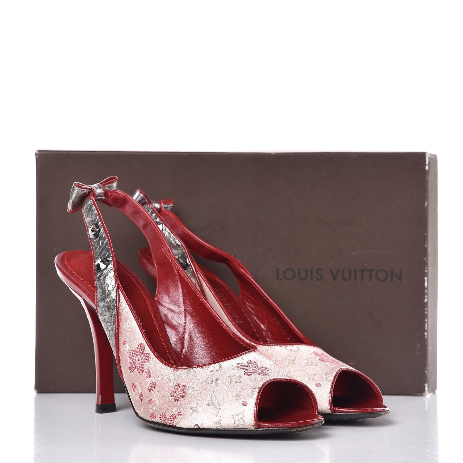 Louis Vuitton Satin Monogram Cherry Blossom Slingback Pumps 38 Rose 12 of 12