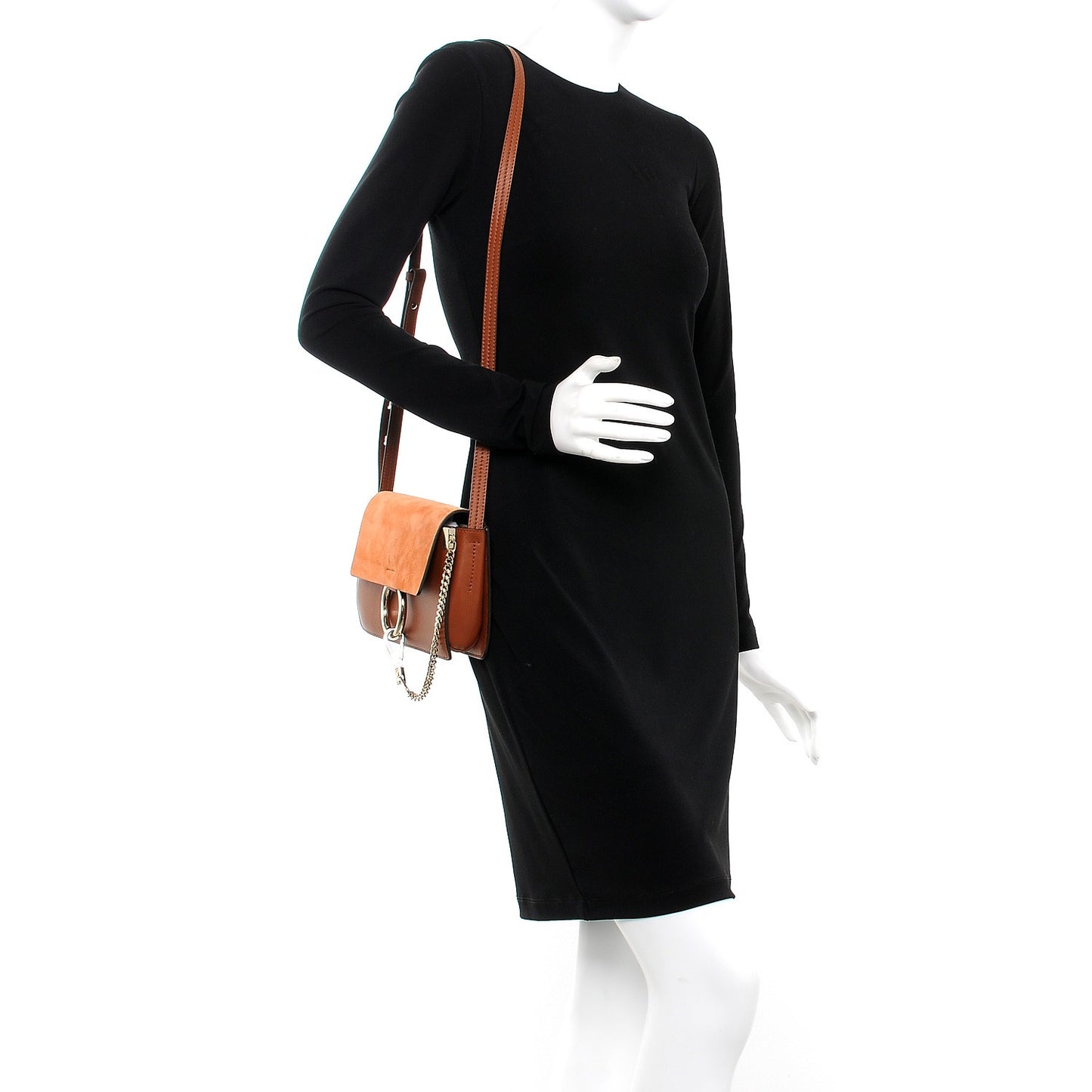 Suede Calfskin Small Faye Shoulder Bag Tobacco