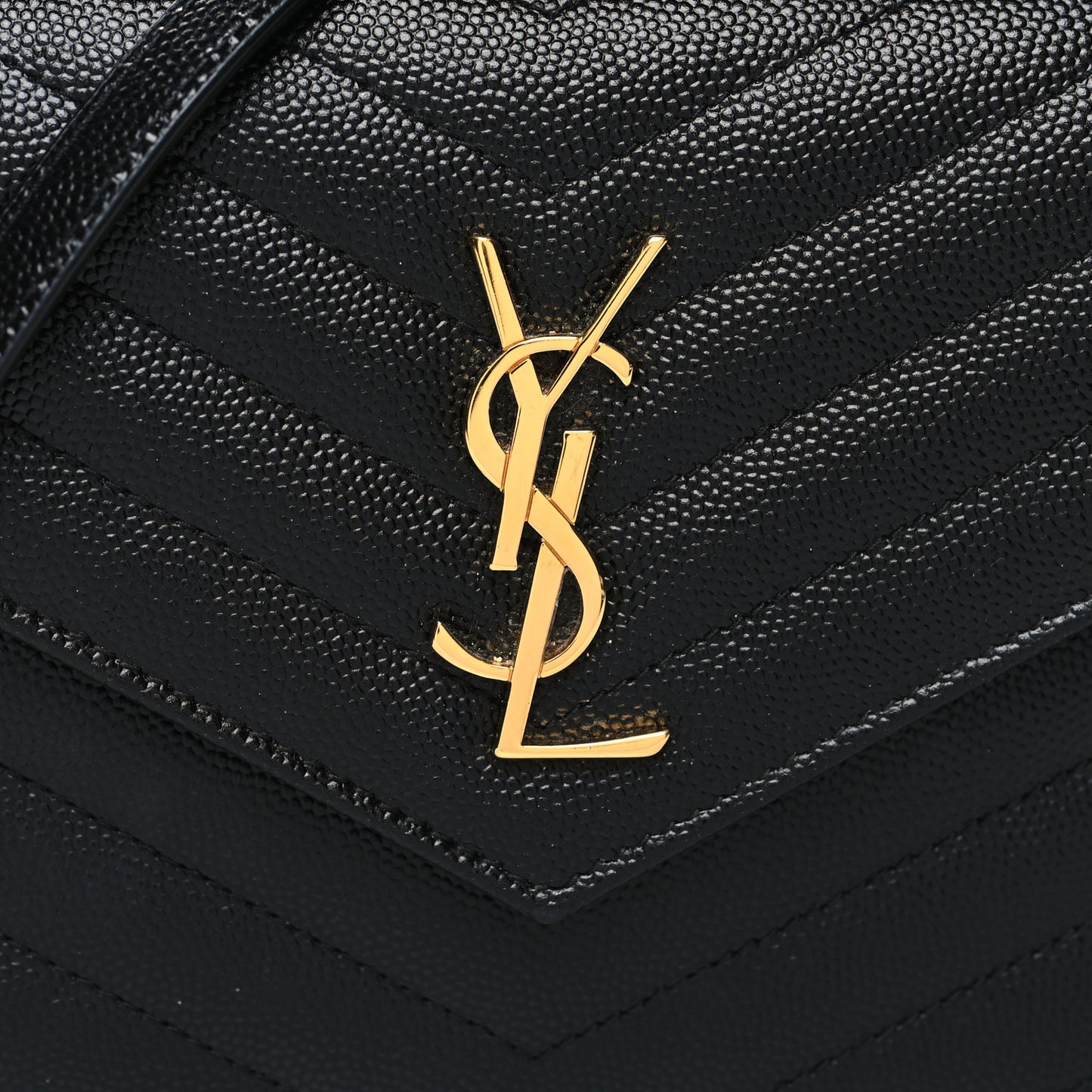 Grain De Poudre Matelasse Chevron Monogram Envelope Chain Wallet Black