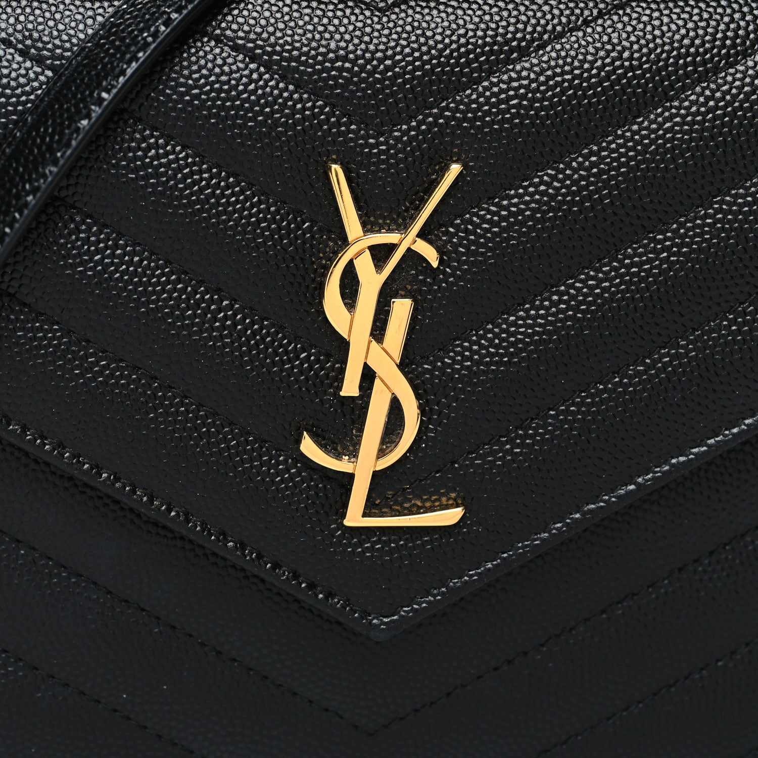 Saint Laurent Grain De Poudre Matelasse Chevron Monogram Envelope Chain Wallet Black 7 of 9