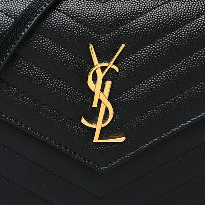 Saint Laurent Grain De Poudre Matelasse Chevron Monogram Envelope Chain Wallet Black 7 of 9