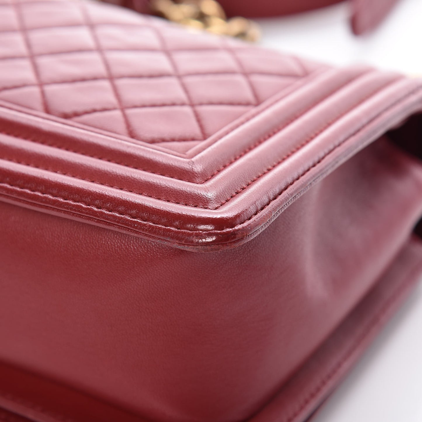 Lambskin Quilted Medium Boy Flap Dark Red