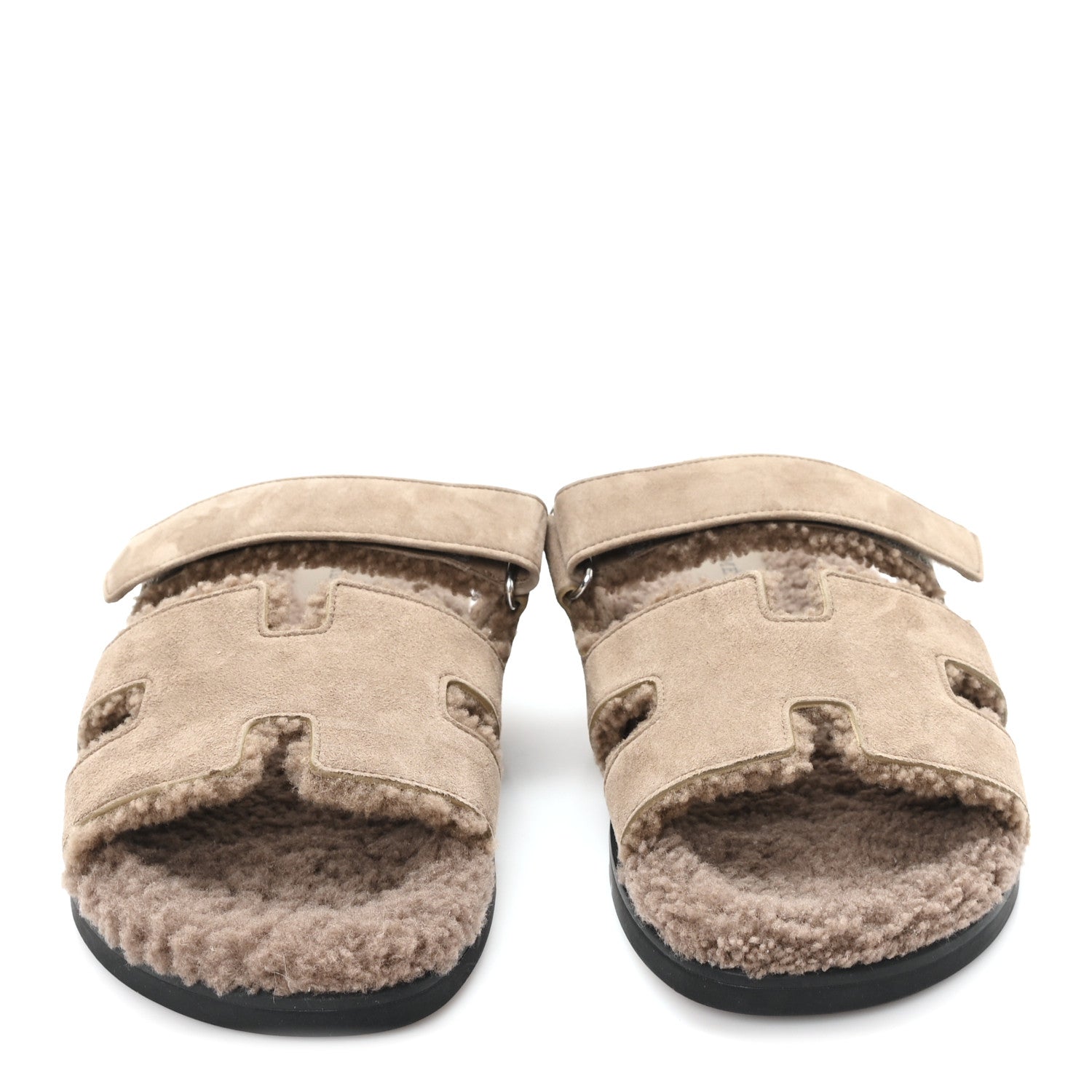 Hermes Suede Goatskin Woolskin Mens Chypre Sandals 42 Etoupe 3 of 9