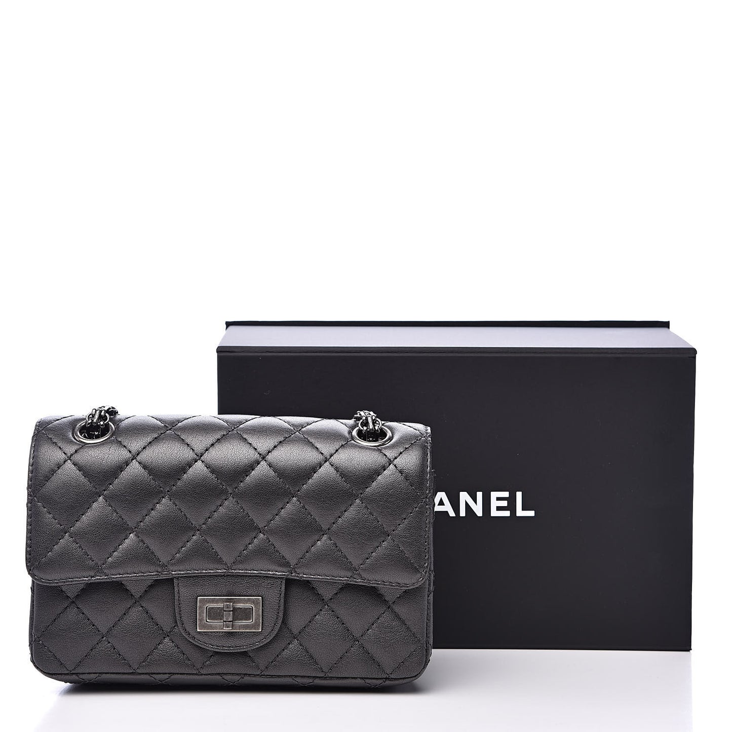 Metallic Sheepskin Quilted 2.55 Reissue Mini Flap Dark Grey