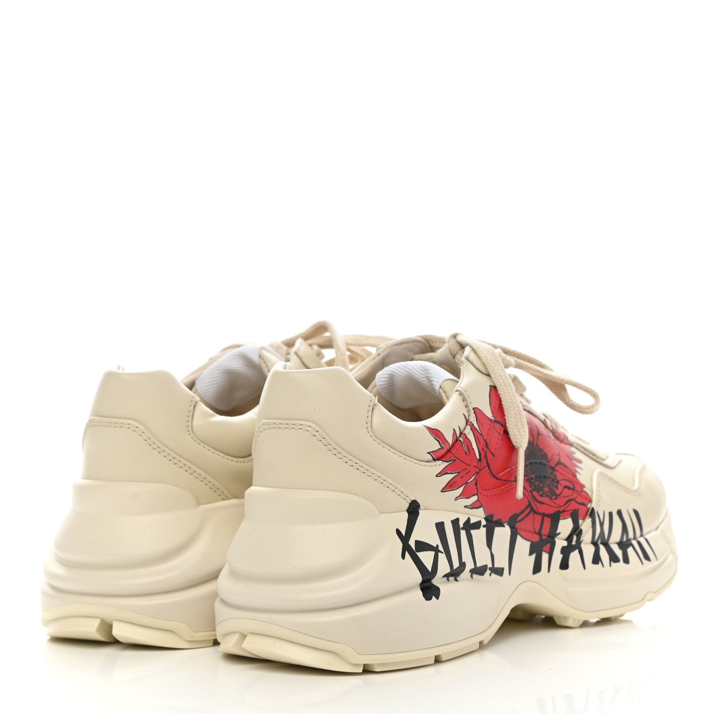 Calfskin Hawaii Print Womens Rhyton Sneakers 35.5 Ivory