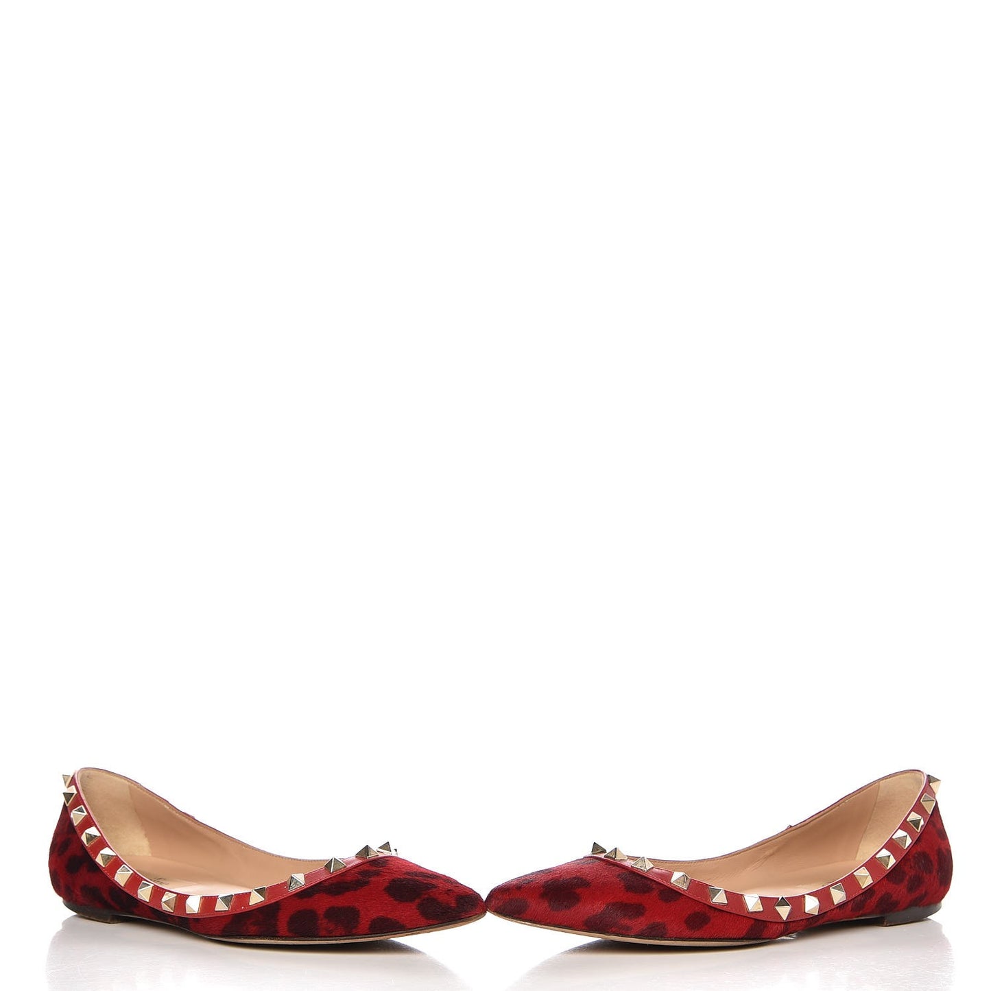 Calf Hair Leopard Print Rockstud Ballerina Flats 37 Rosso Valentino