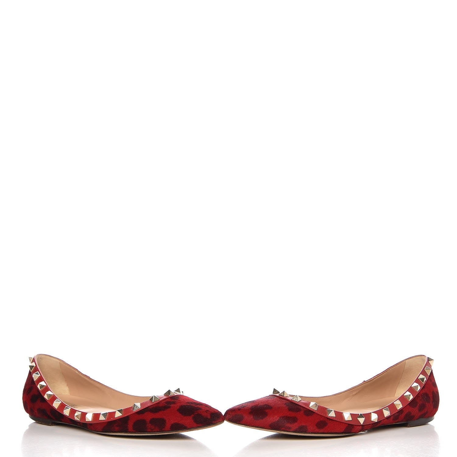 Valentino Garavani Calf Hair Leopard Print Rockstud Ballerina Flats 37 Rosso Valentino 6 of 13