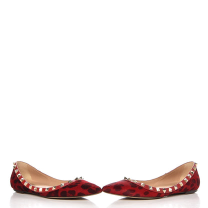Valentino Garavani Calf Hair Leopard Print Rockstud Ballerina Flats 37 Rosso Valentino 6 of 13