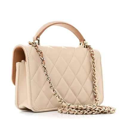Chanel Lambskin Quilted Flap Phone Holder With Chain Beige Brown 3 of 12