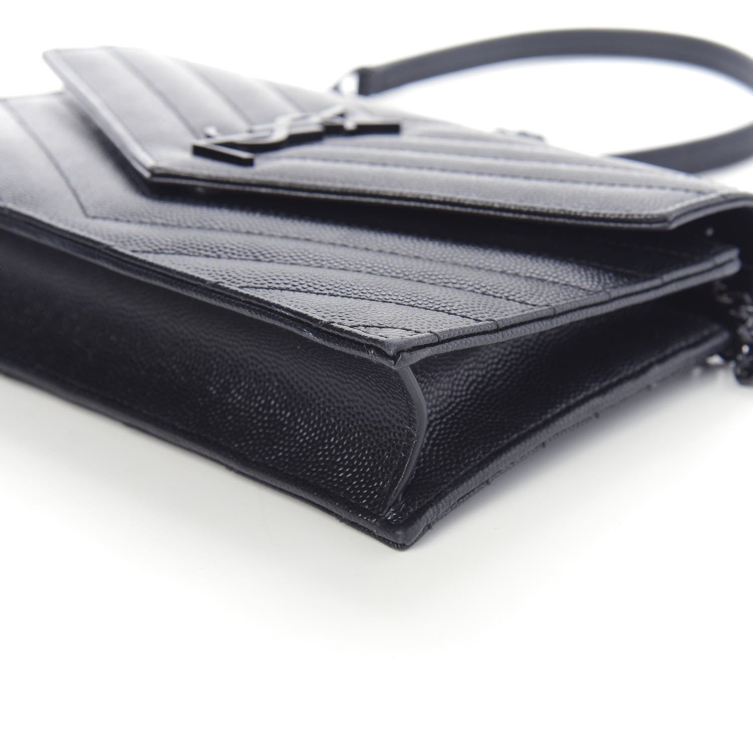 Saint Laurent Grain De Poudre Matelasse Chevron Monogram Envelope Chain Wallet Black 7 of 10