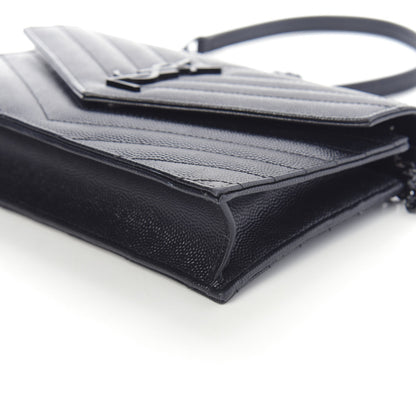 Saint Laurent Grain De Poudre Matelasse Chevron Monogram Envelope Chain Wallet Black 7 of 10