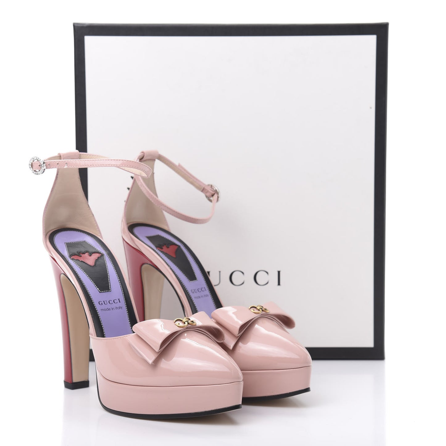 Patent Crystal GG Bow Sadie Spike Ankle Strap d'Orsay Platform High Heel Pumps 37.5 Perfect Pink