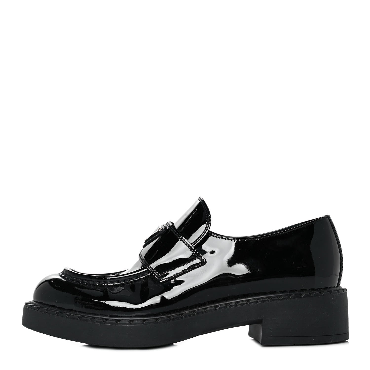 Prada Vernice Triangle 50mm Loafers 39 Black 1 of 9