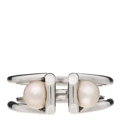 Tiffany Sterling Silver Pearl HardWear Double Pearl Ring 54 7 1 of 4