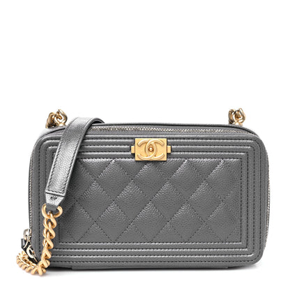 Chanel Caviar Quilted Boy Zip Phone Holder With Chain Grey 1 of 7