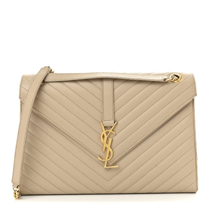 Saint Laurent Grain De Poudre Matelasse Chevron Large Monogram Satchel Dark Beige 1 of 9