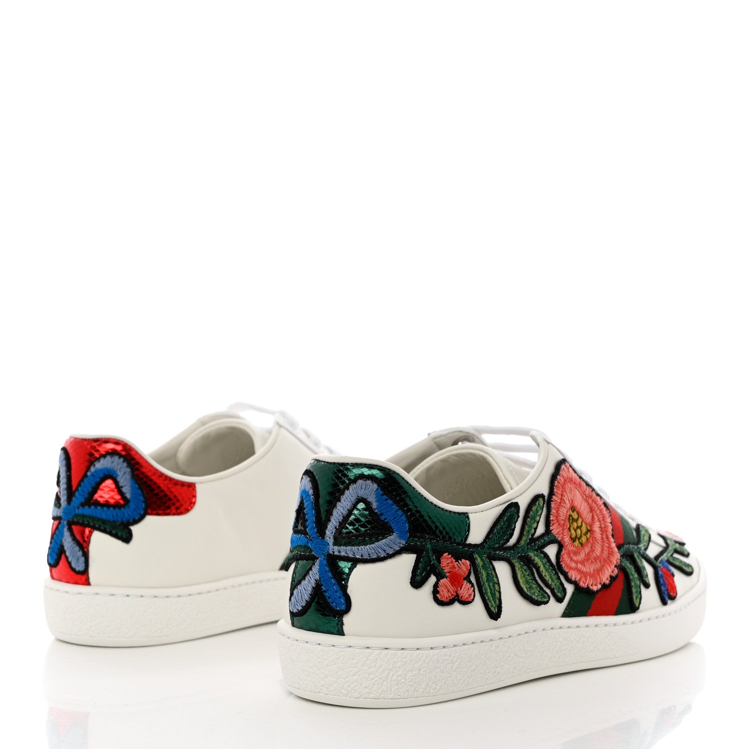 Gucci Calfskin Web Floral Embroidered Womens Ace Sneakers 37 White 4 of 11