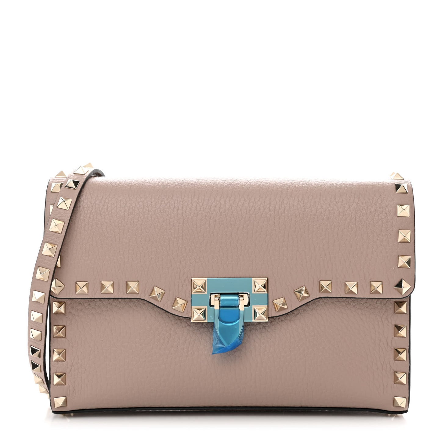 Pebbled Calfskin Medium Rockstud Flip Lock Crossbody Bag Poudre