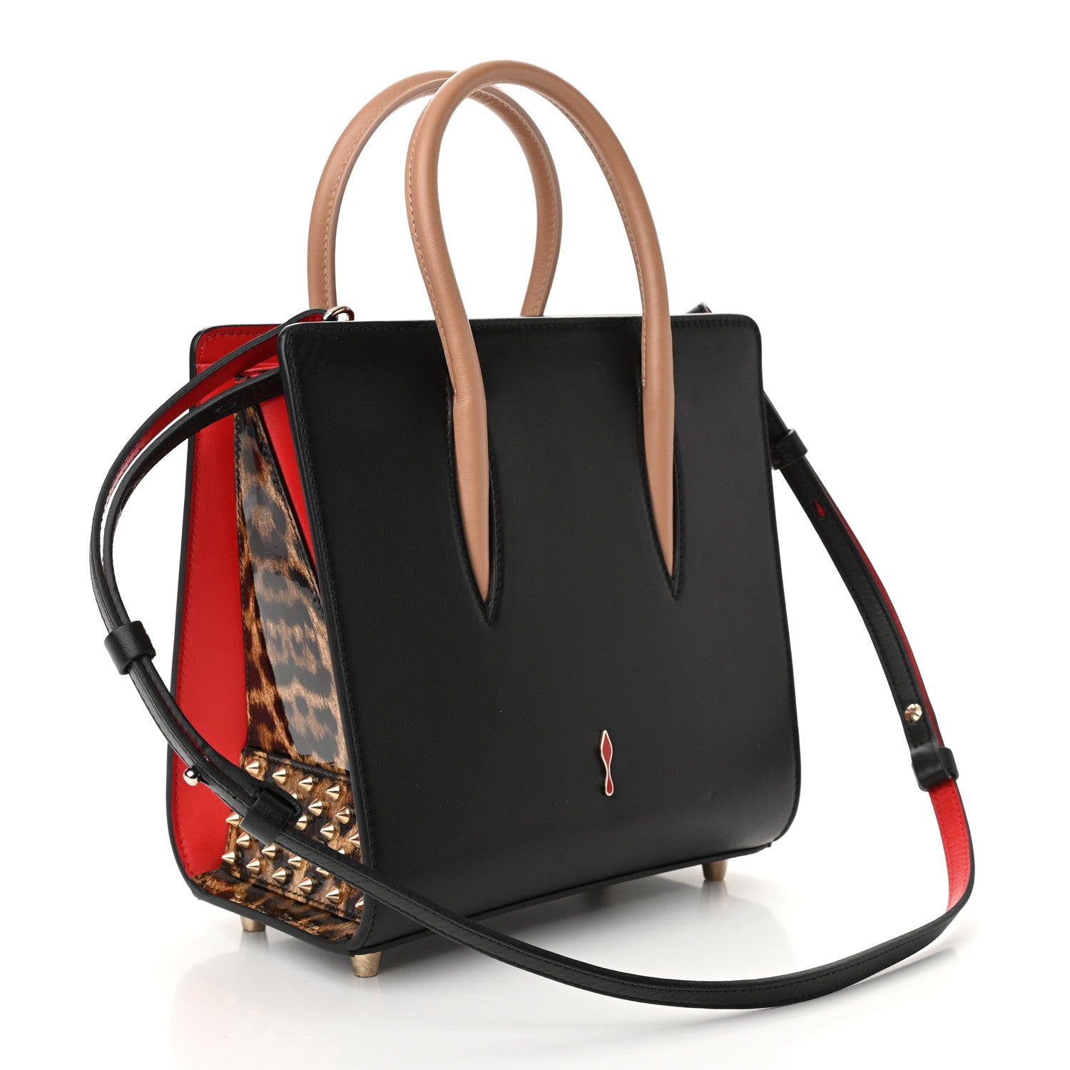 Christian Louboutin Calfskin Patent Leopard Studded Small Paloma Black 3 of 11