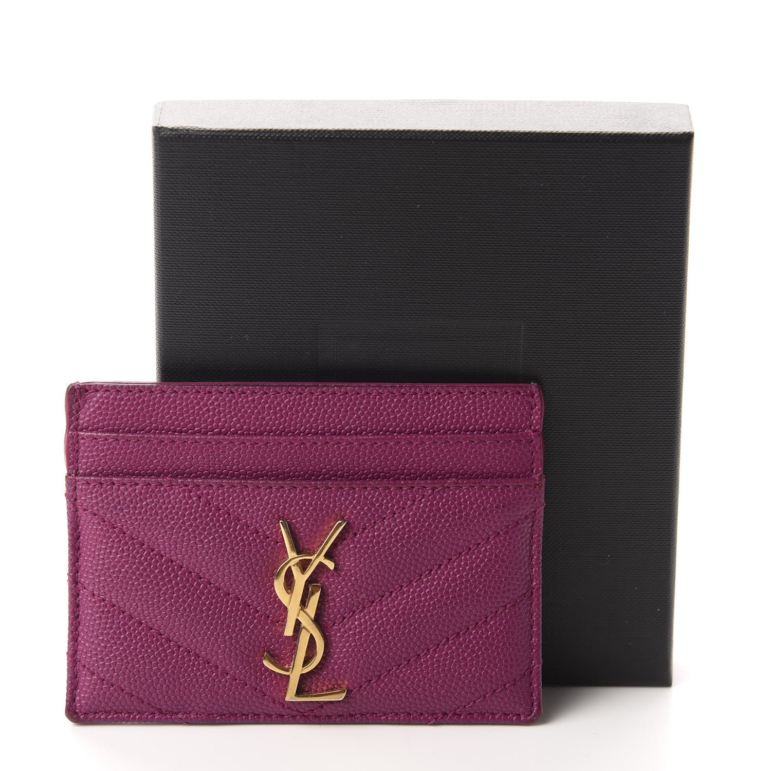 Saint Laurent Grain De Poudre Matelasse Chevron Monogram Credit Card Case Dark Grape 10 of 10