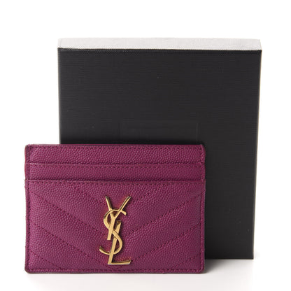Saint Laurent Grain De Poudre Matelasse Chevron Monogram Credit Card Case Dark Grape 10 of 10