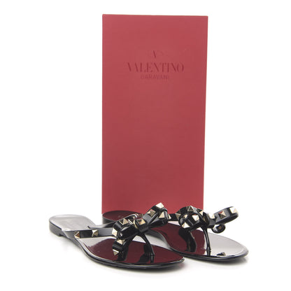 Valentino Garavani PVC Jelly Rockstud Bow Thong Sandals 38 Black 9 of 9
