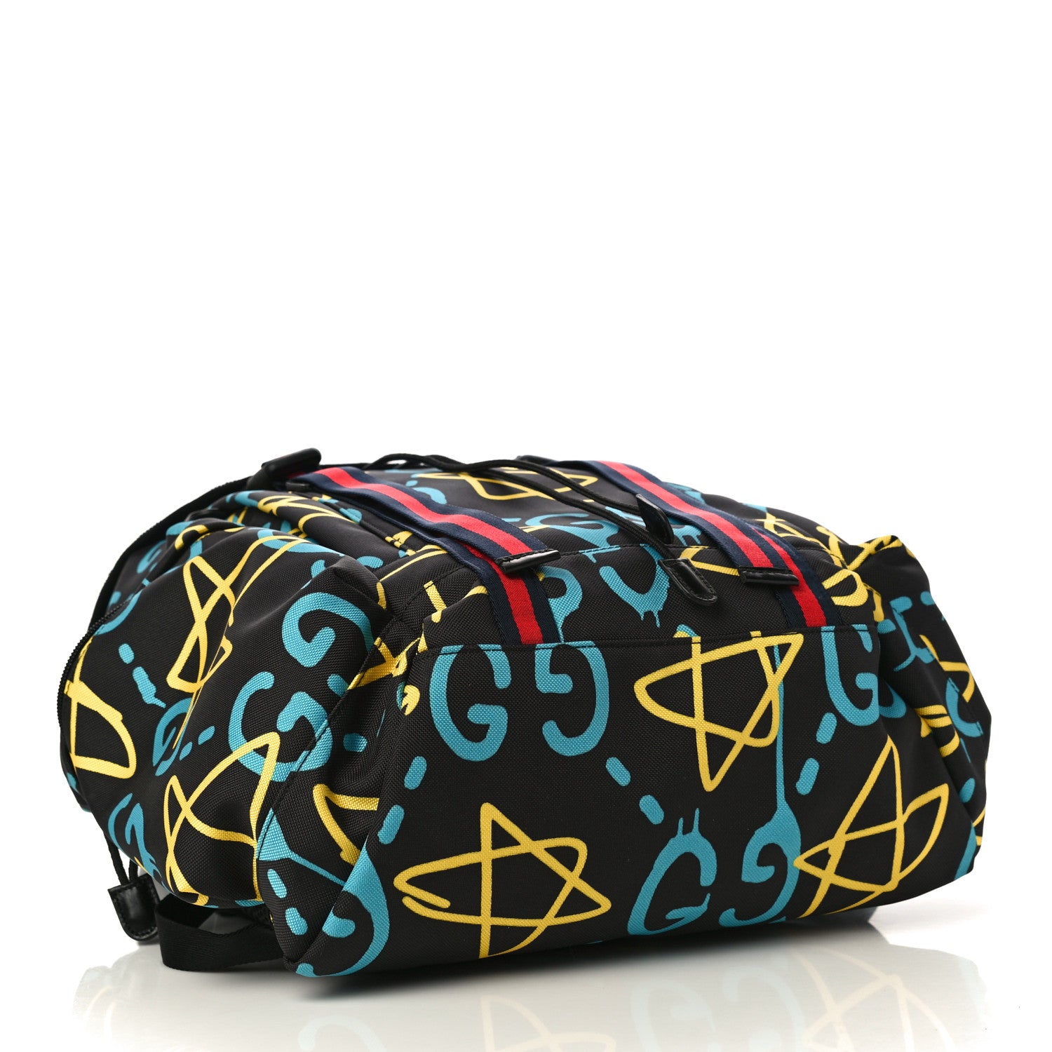 Gucci Techno Canvas GucciGhost Double Buckle Backpack Black New Acquamarine 4 of 12
