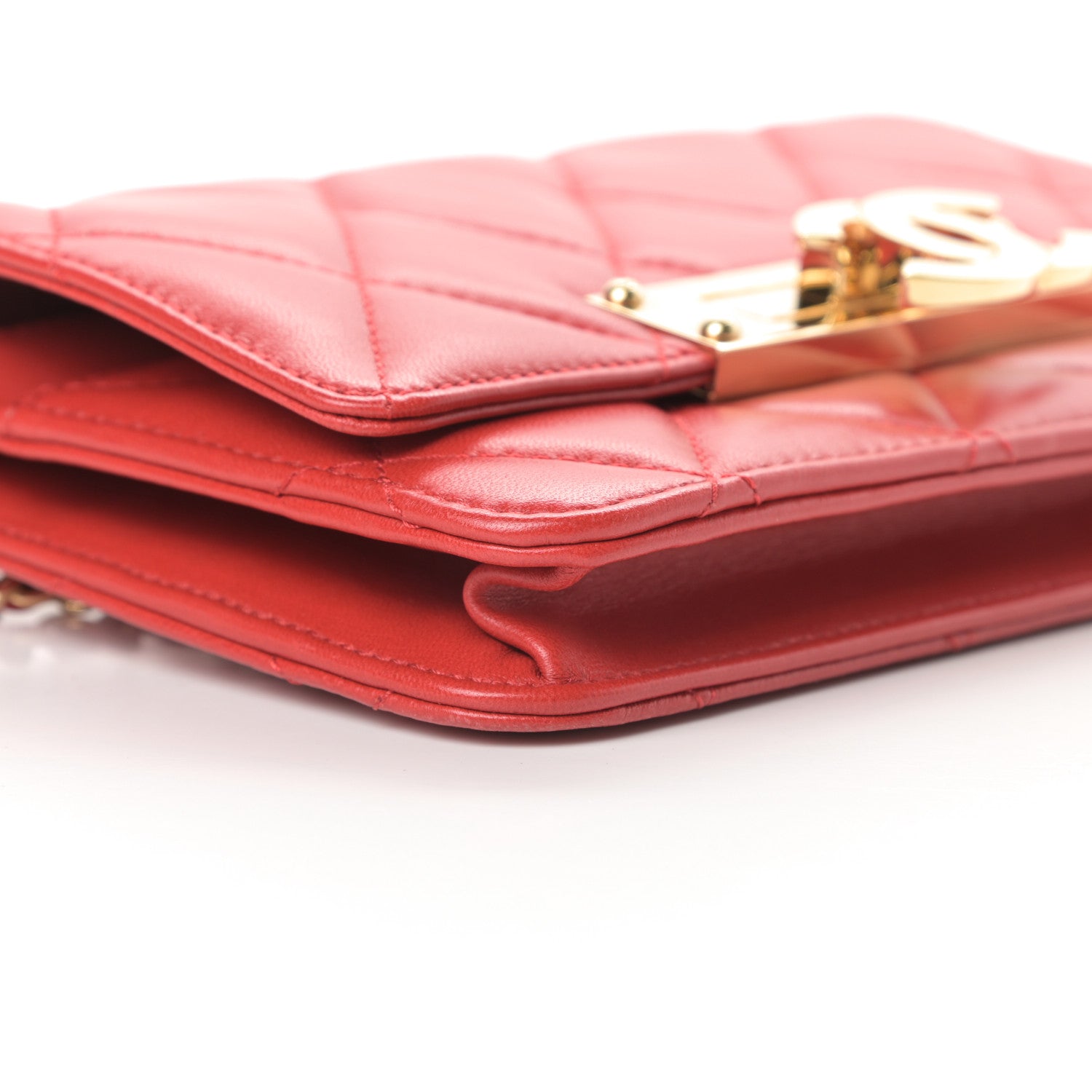 Chanel Lambskin Quilted Golden Class Wallet on Chain WOC Red 9 of 11