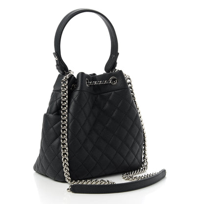 Chanel Caviar Flat Quilted CC Chain Bucket Drawstring Bag Black 3 of 11