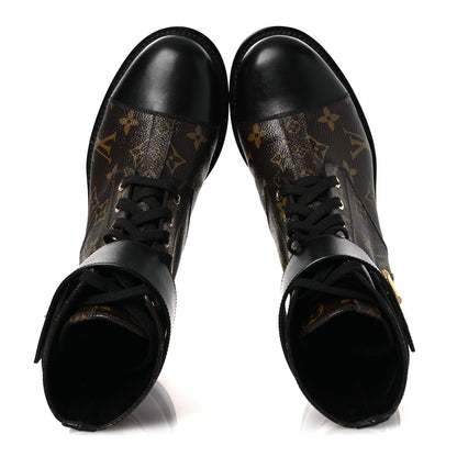Louis Vuitton Calfskin Monogram Wonderland Flat Ranger Boots 37.5 Black 2 of 11
