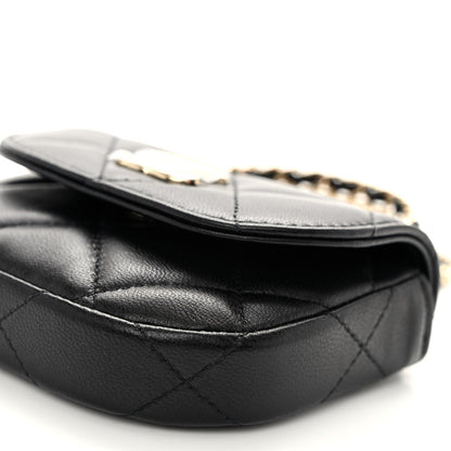 Chanel Lambskin Quilted Pearl Top Handle Clutch With Chain Black 12 of 12