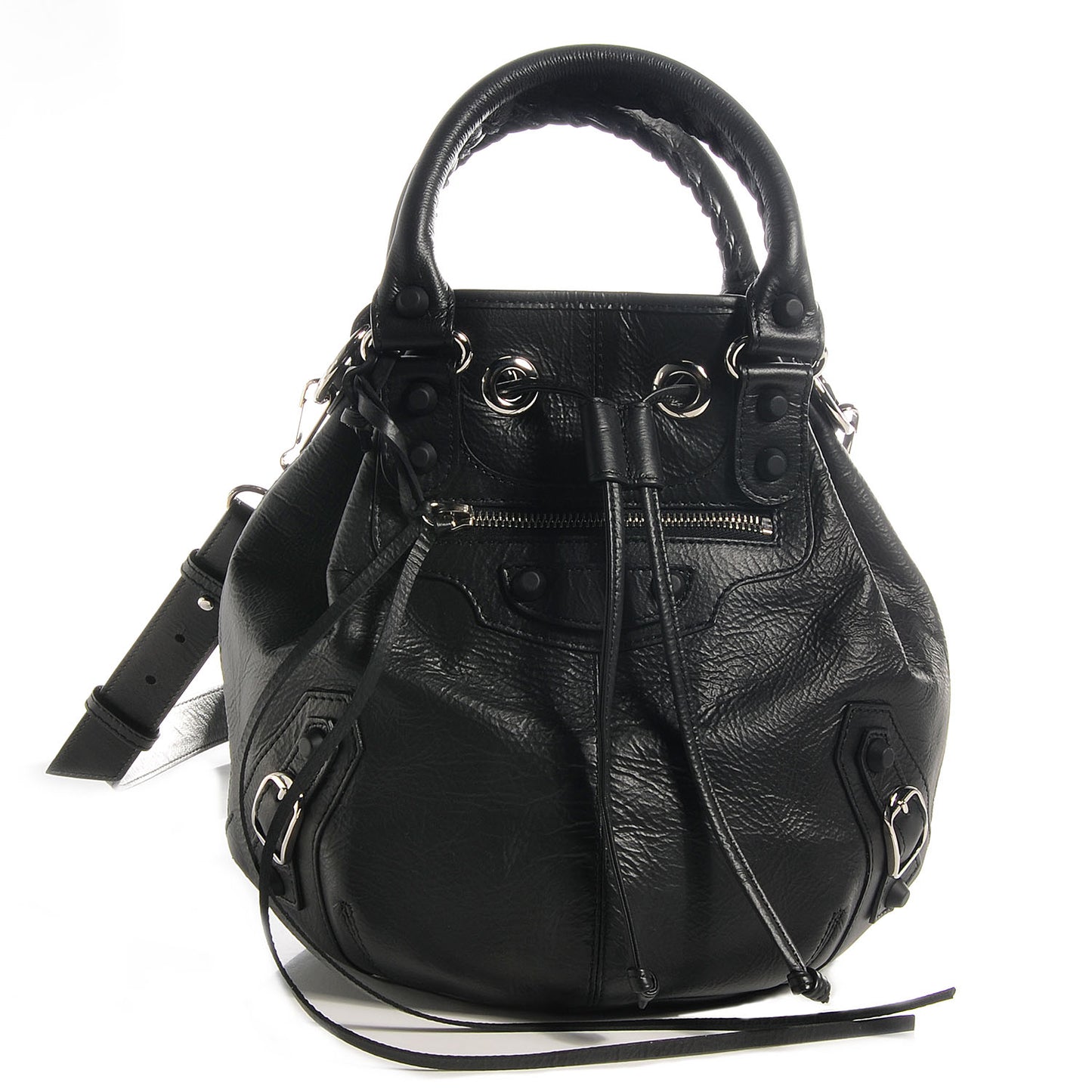 Matte Goatskin Rubber Covered Classic Hardware Mini Pompon Black