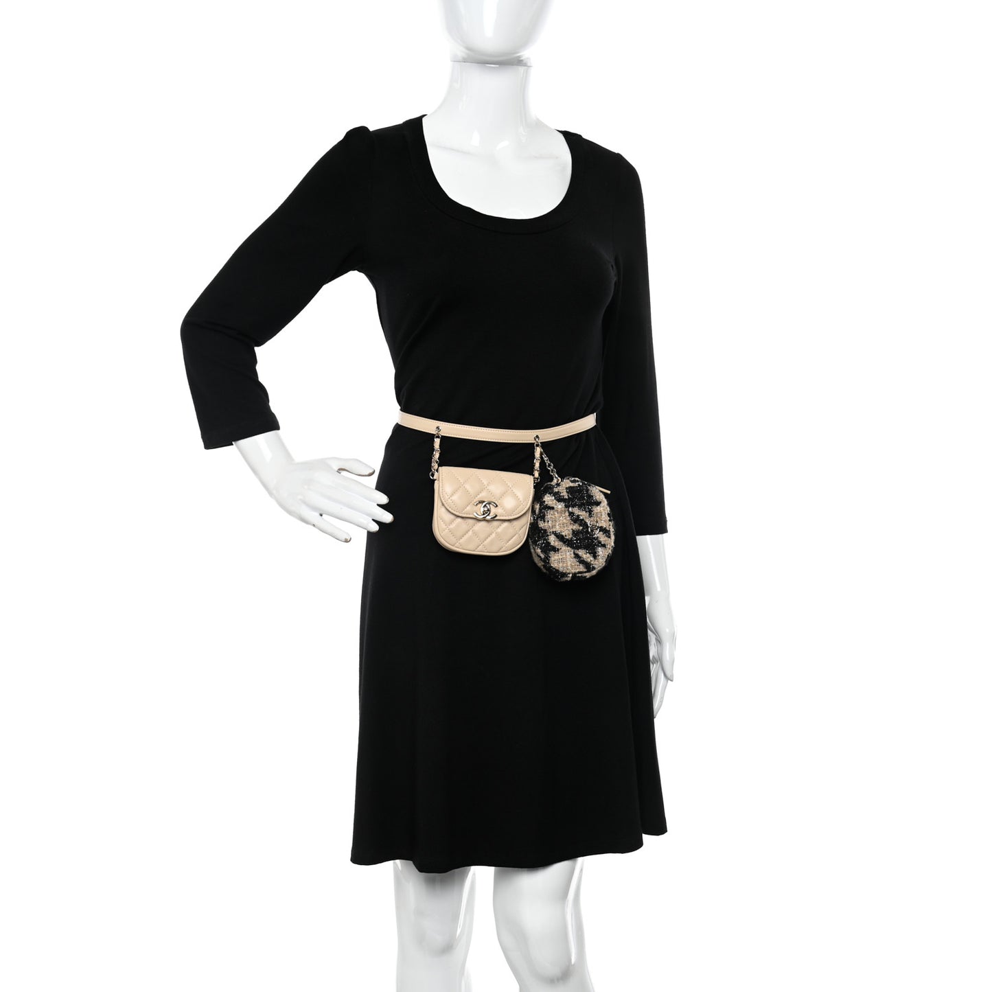 Tweed Lambskin Quilted Waist Bag With Coin Purse Beige