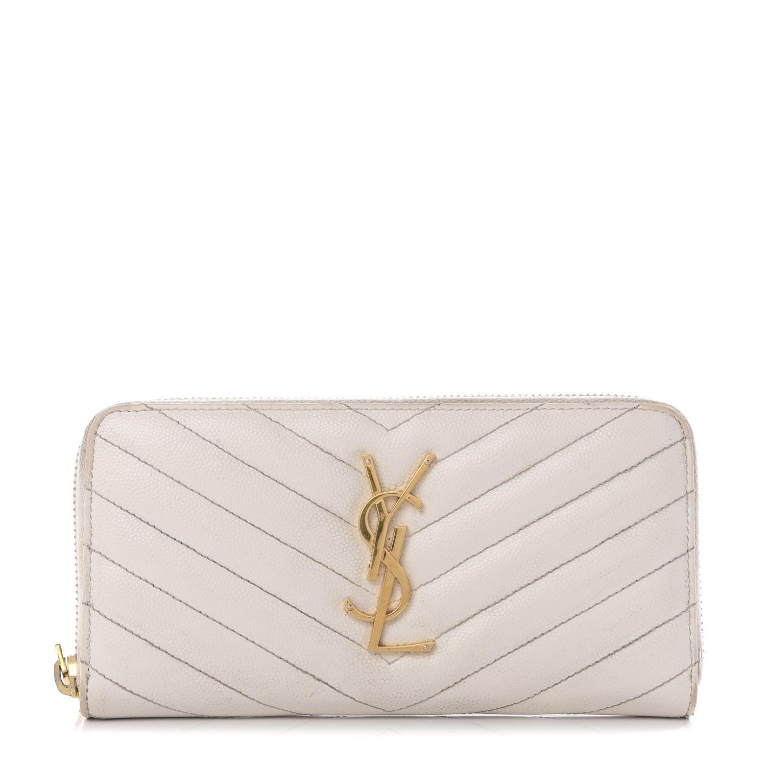 Saint Laurent Grain De Poudre Matelasse Chevron Monogram Zip Around Wallet Porcellana 1 of 11