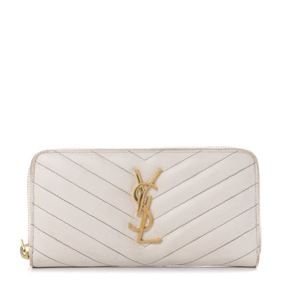 Saint Laurent Grain De Poudre Matelasse Chevron Monogram Zip Around Wallet Porcellana 1 of 11