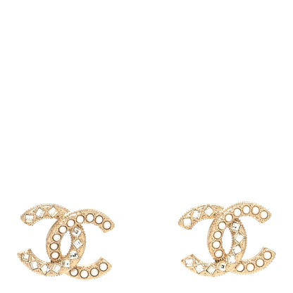 Chanel Pearl Crystal CC Stud Earrings Gold 1 of 4
