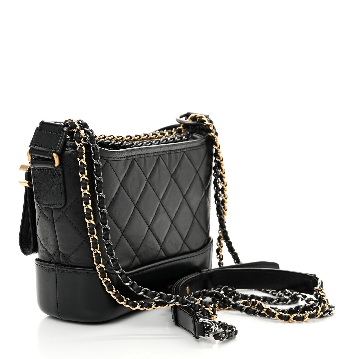 Aged Calfskin Quilted Small Gabrielle Hobo Black