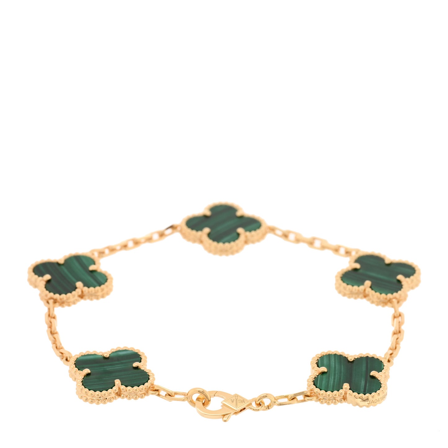 18K Yellow Gold Malachite 5 Motifs Vintage Alhambra Bracelet