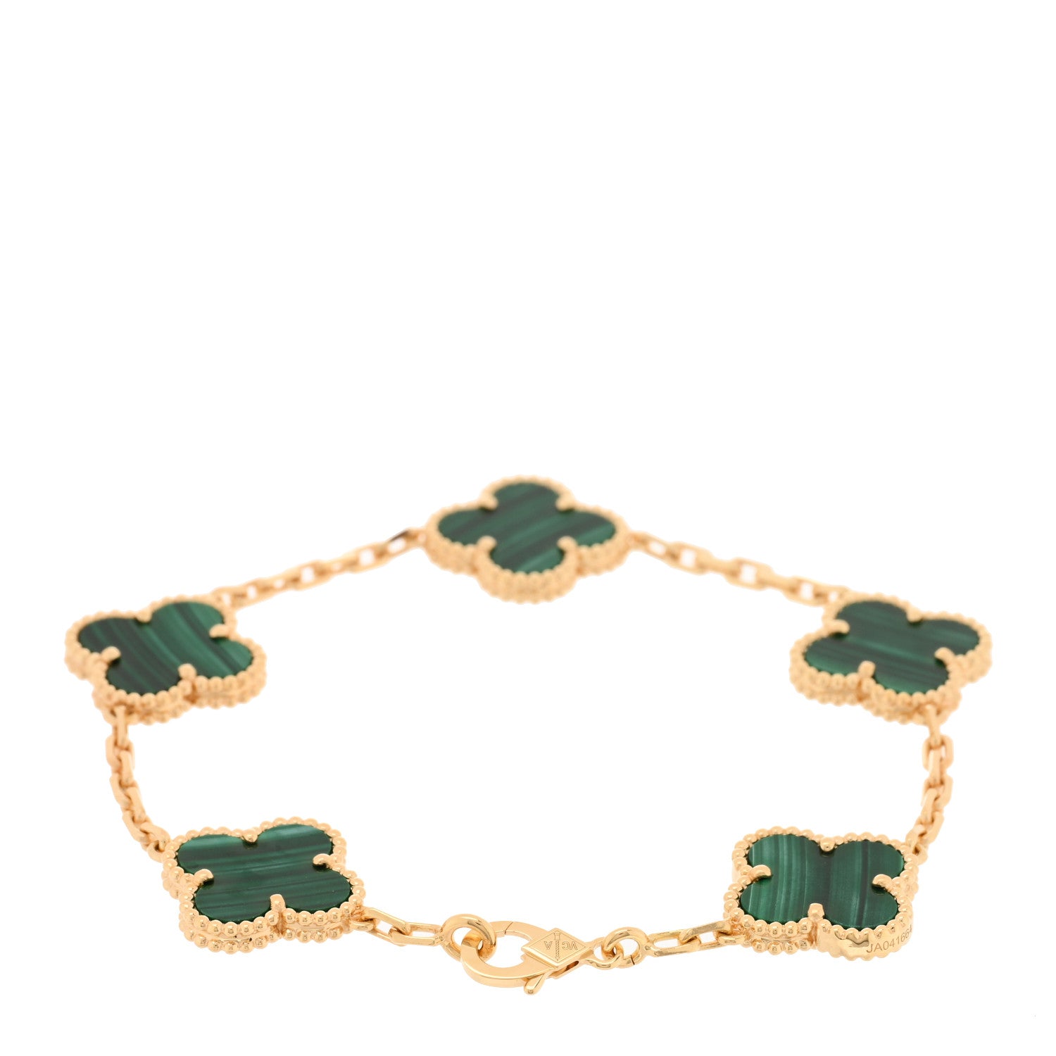 Van Cleef & Arpels 18K Yellow Gold Malachite 5 Motifs Vintage Alhambra Bracelet 2 of 4