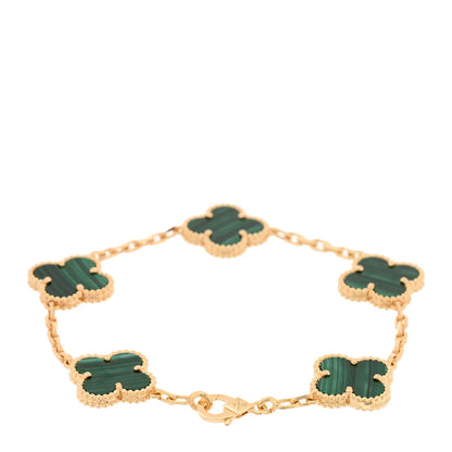 Van Cleef & Arpels 18K Yellow Gold Malachite 5 Motifs Vintage Alhambra Bracelet 2 of 4