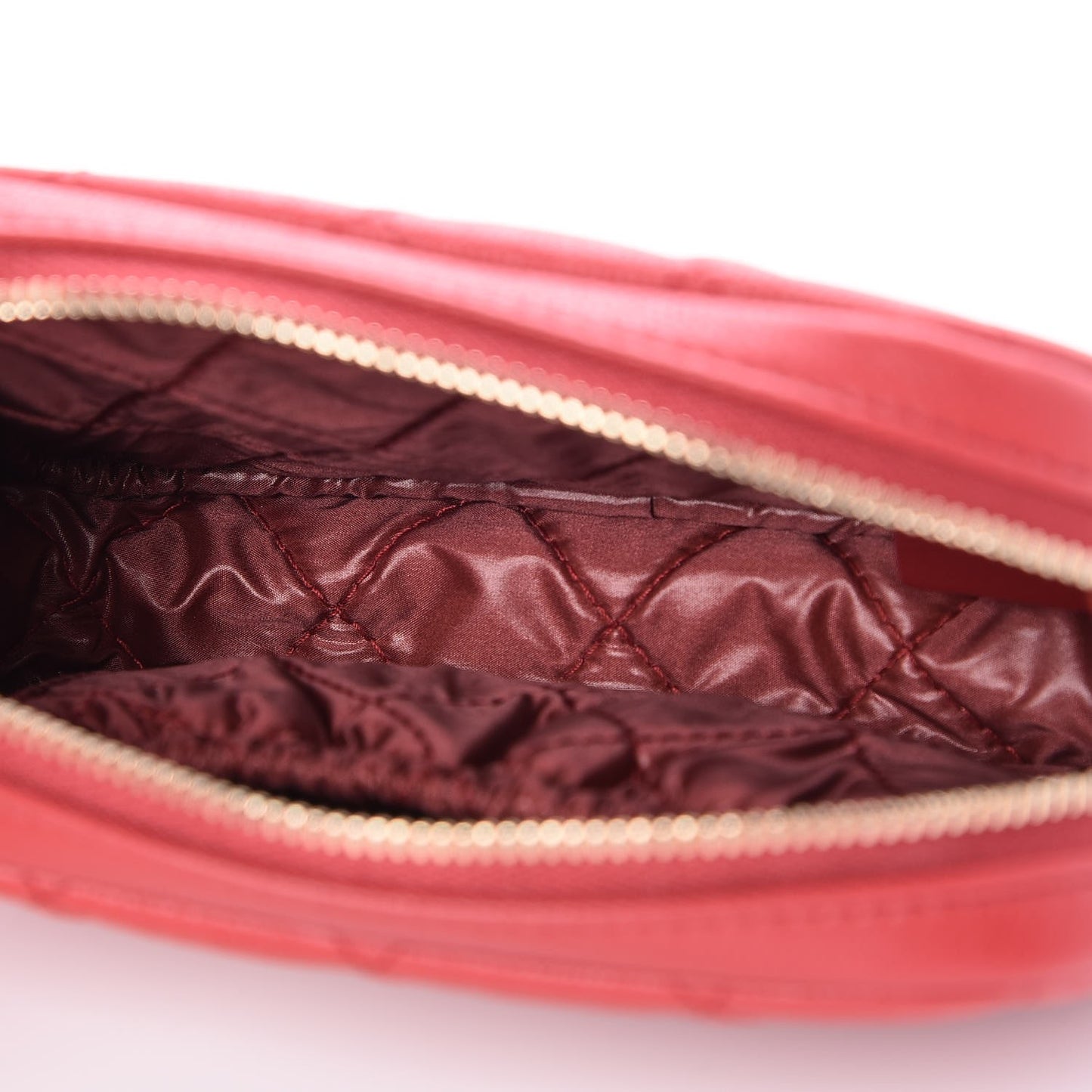 Caviar Quilted Small Curvy Pouch Cosmetic Case Dark Red