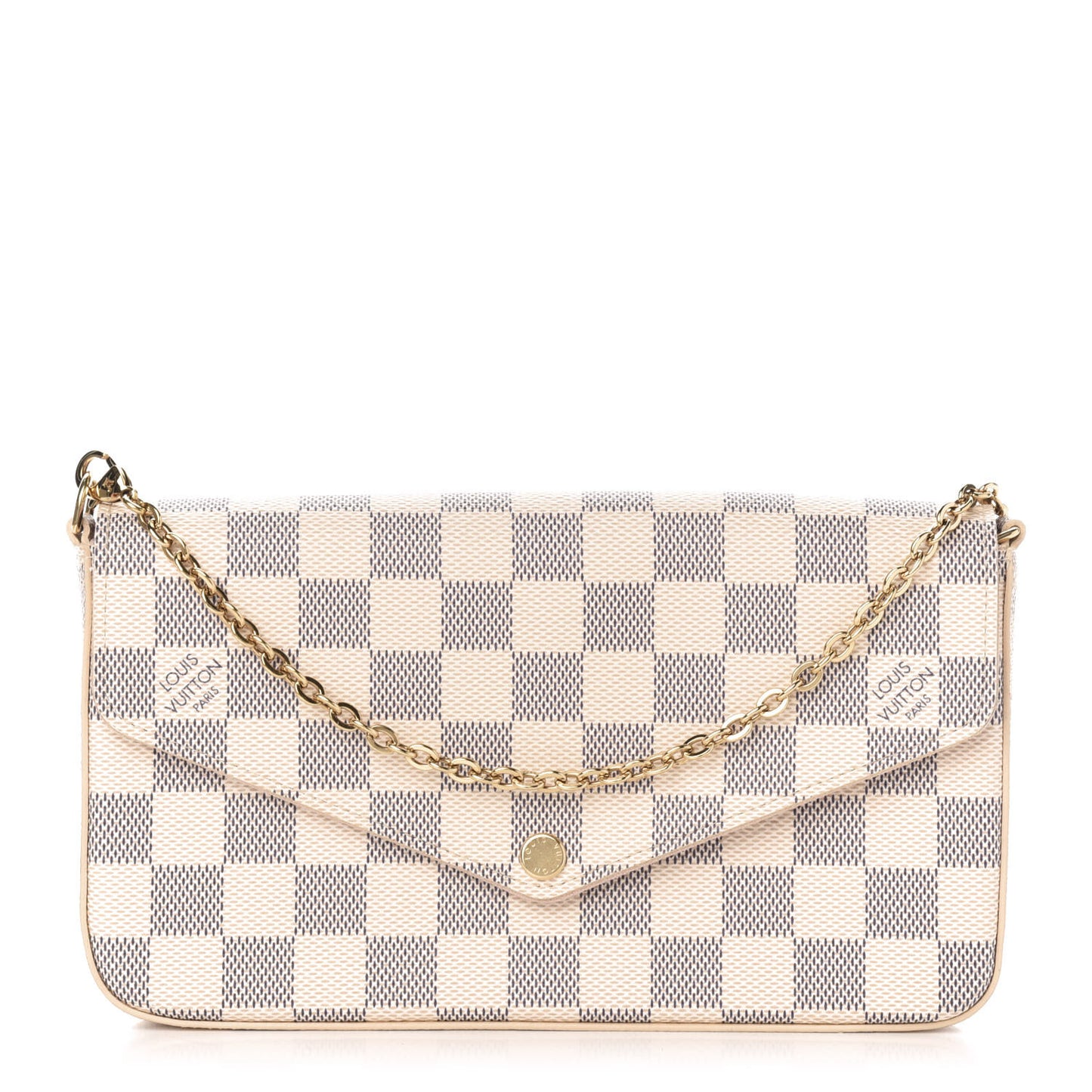 Damier Azur Pochette Felicie Chain Wallet Rose Ballerine