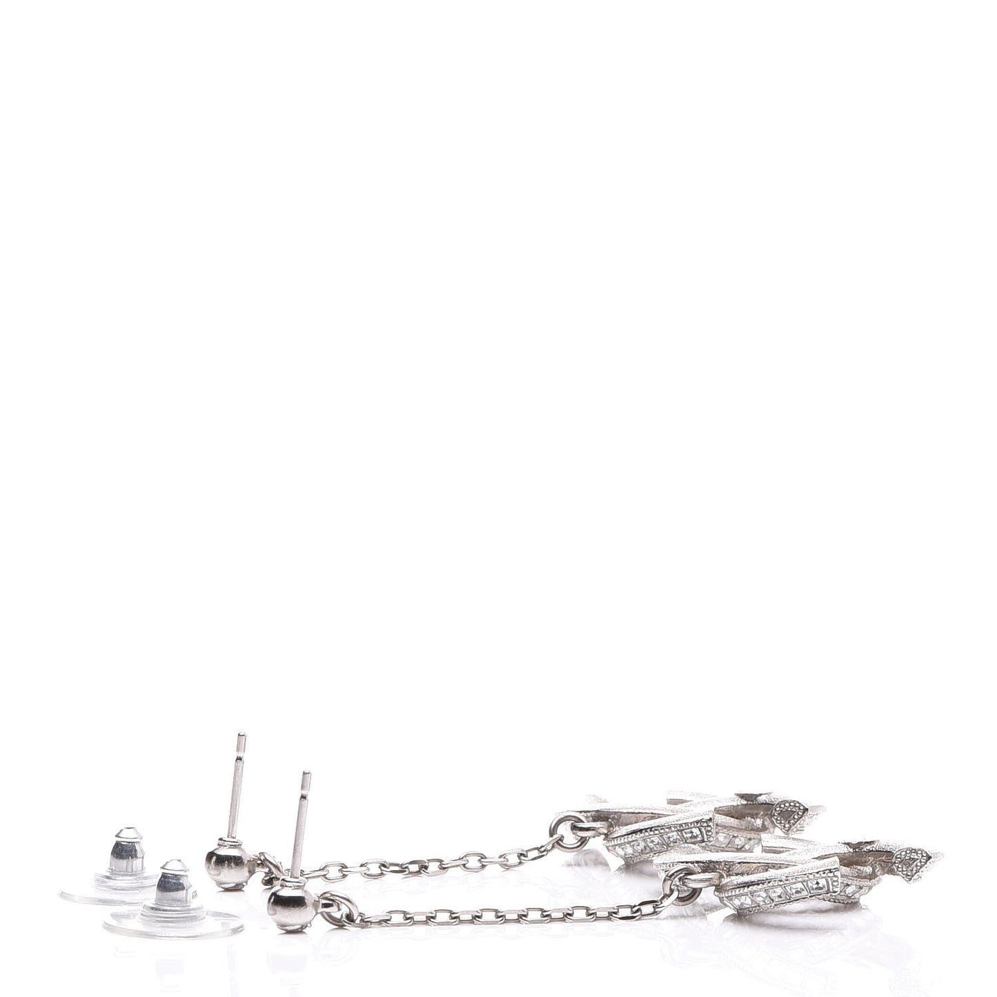 Baguette Crystal CC Dangle Earrings Silver