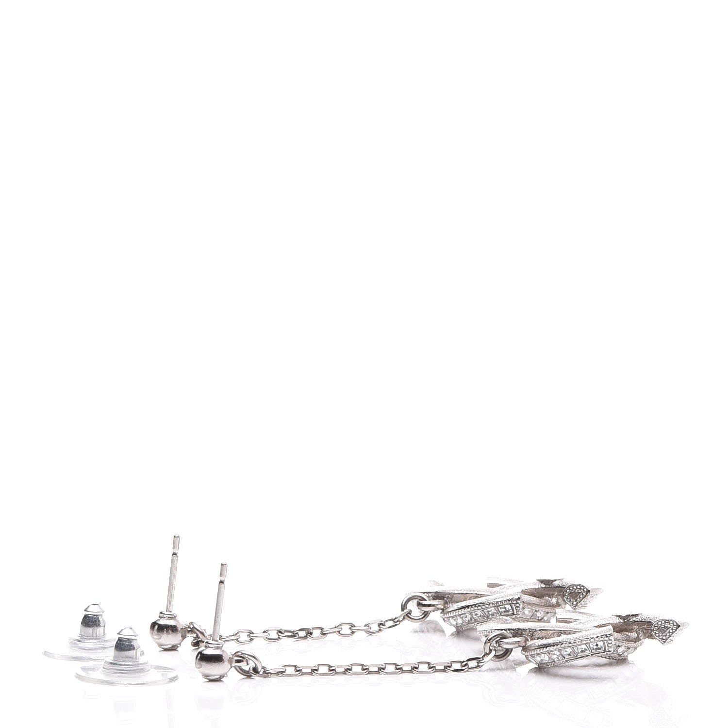 Chanel Baguette Crystal CC Dangle Earrings Silver 3 of 5