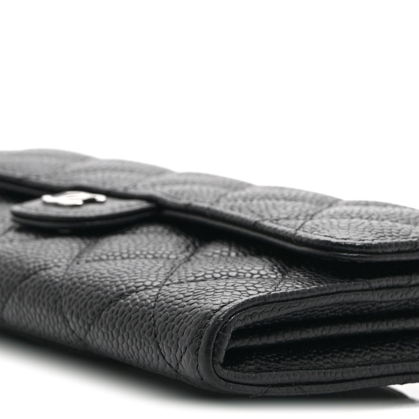 Caviar Quilted Large Gusset Flap Wallet Black